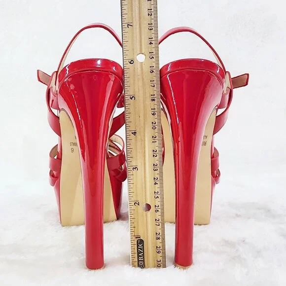 NIB Rihbah Red Patent Platform 6" Stiletto High Heels Ankle Strap Sandal Shoes - Picture 9 of 15